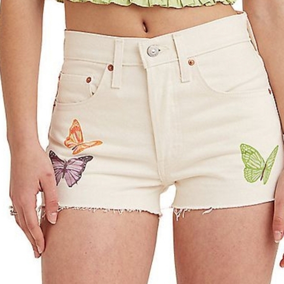 Levis womens 501 cutoffs butterfly jean shorts sz 32 (14) Cottagecore nwt - Picture 2 of 5